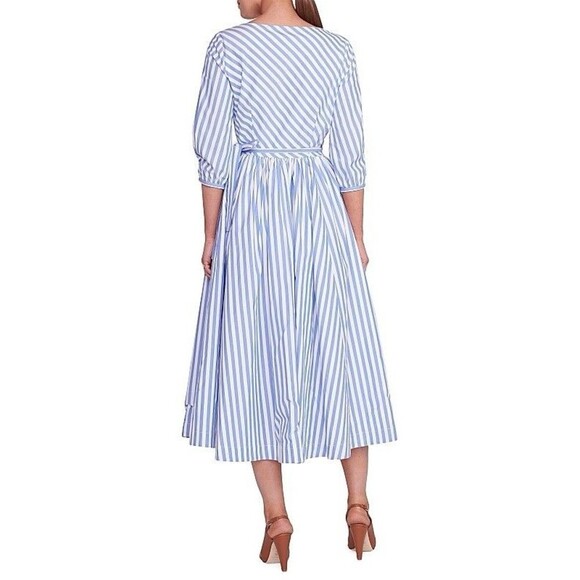Staud Jodie Midi Wrap Dress Sea Stripe Size Small Bridal Wedding Guest Picnic - Picture 4 of 13
